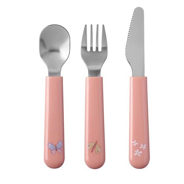 CUBIERTOS INFANTILES DE ACERO ·MIO FLORES Y MARIPOSAS· - Happy Moments Baby