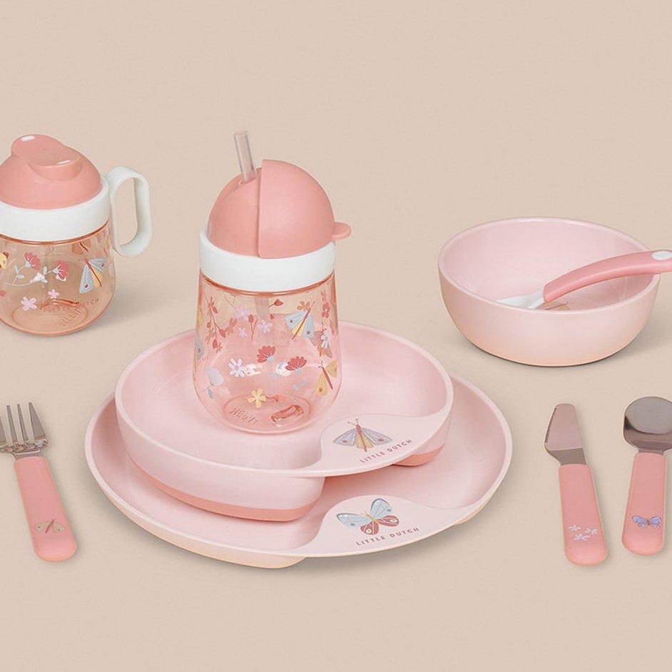 CUBIERTOS INFANTILES DE ACERO ·MIO FLORES Y MARIPOSAS· - Happy Moments Baby