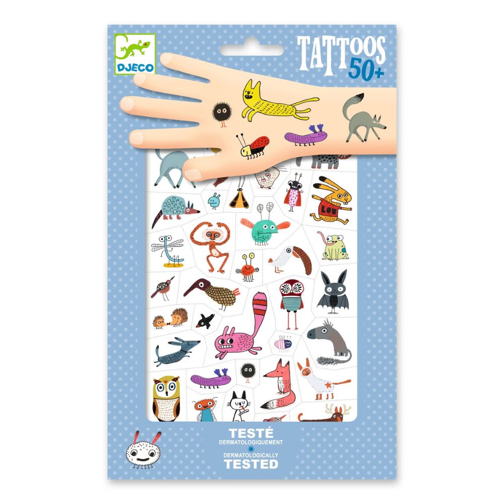 Tatuajes infantiles Djeco Pequeñas criaturas: portada del set de dos láminas