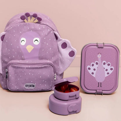FIAMBRERA CAJA DE ALMUERZO TRIXIE ACERO ·GRANDE PAVO REAL· - Happy Moments Baby