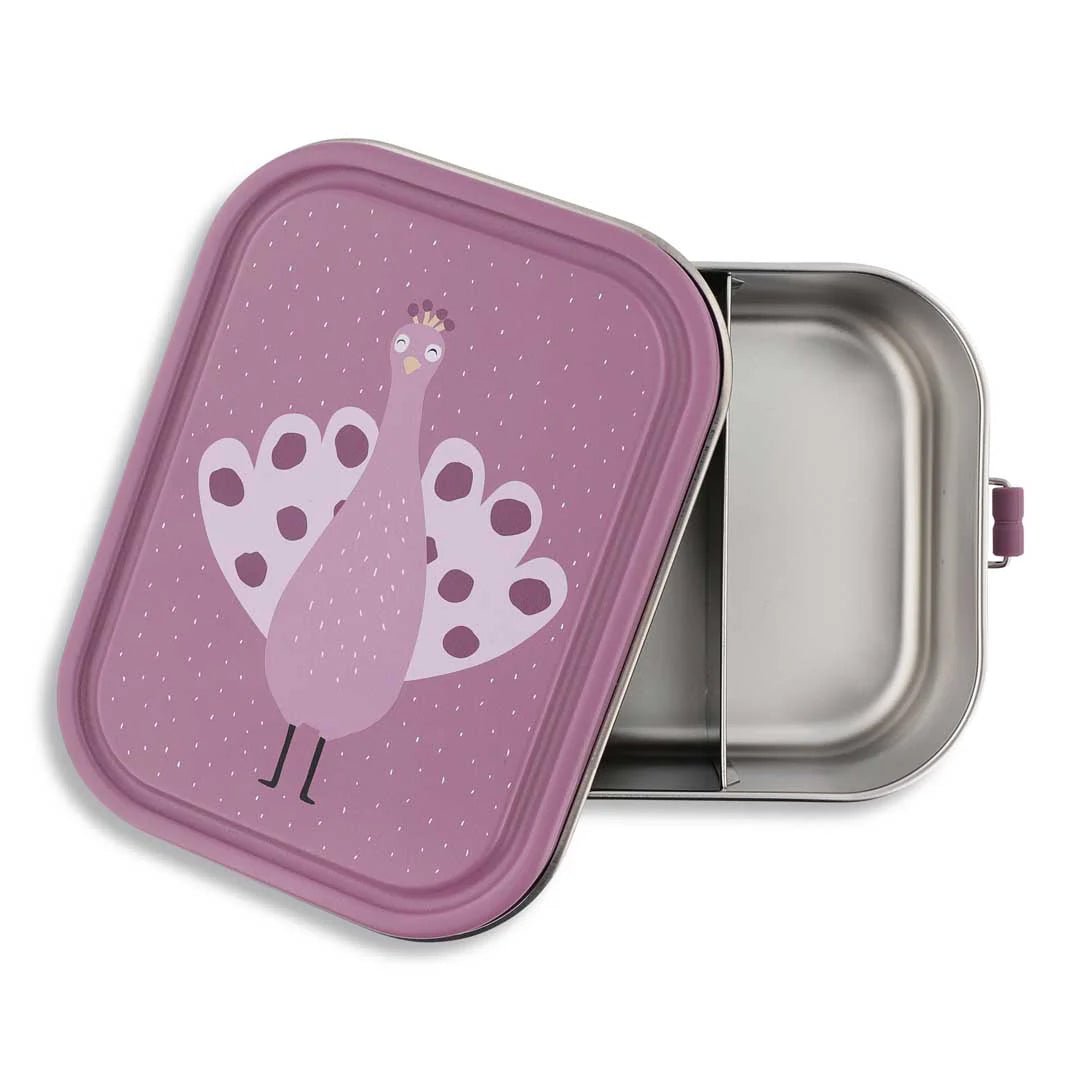 FIAMBRERA CAJA DE ALMUERZO TRIXIE ACERO ·GRANDE PAVO REAL· - Happy Moments Baby
