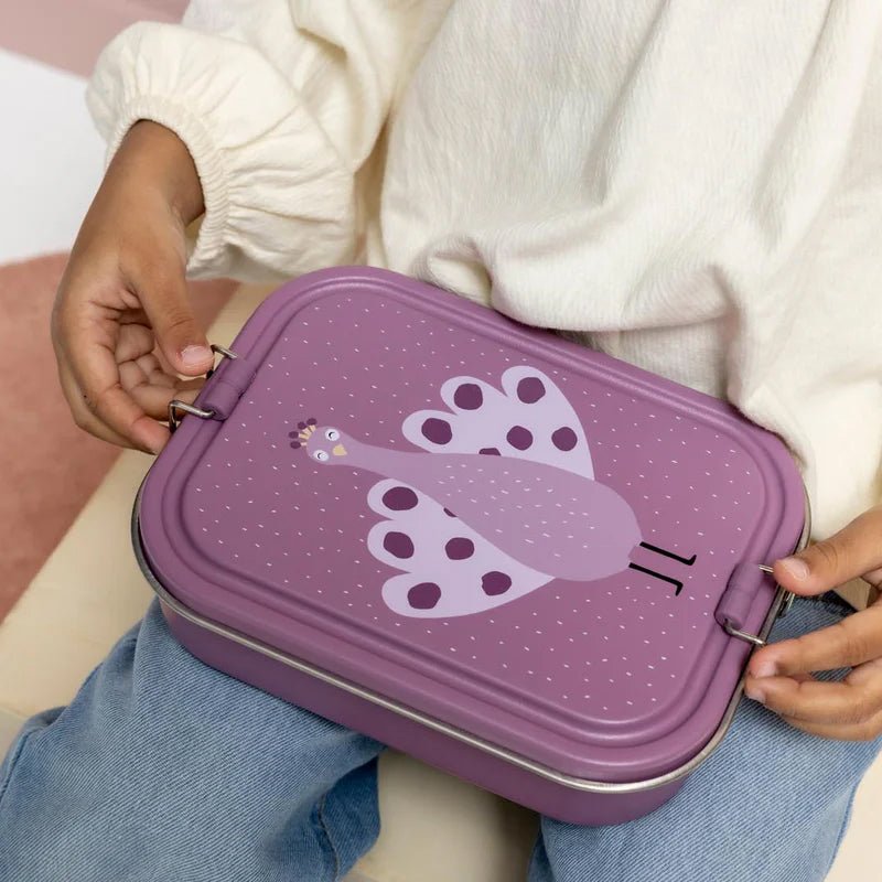 FIAMBRERA CAJA DE ALMUERZO TRIXIE ACERO ·GRANDE PAVO REAL· - Happy Moments Baby