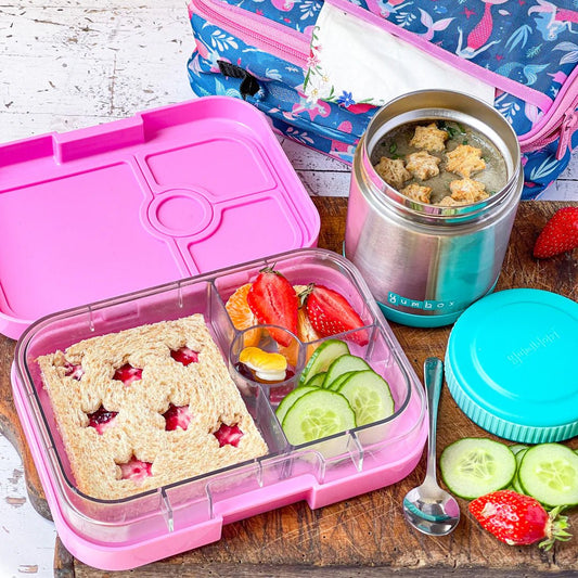 FIAMBRERA HERMÉTICA YUMBOX ·3 COMPARTIMENTOS POWER PINK RAINBOW· - Happy Moments Baby