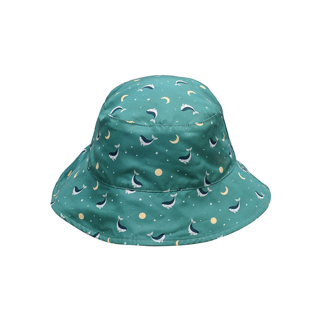 GORRO DE PLAYA REVERSIBLE TUTETE ·WHALE TEAL· - Happy Moments Baby