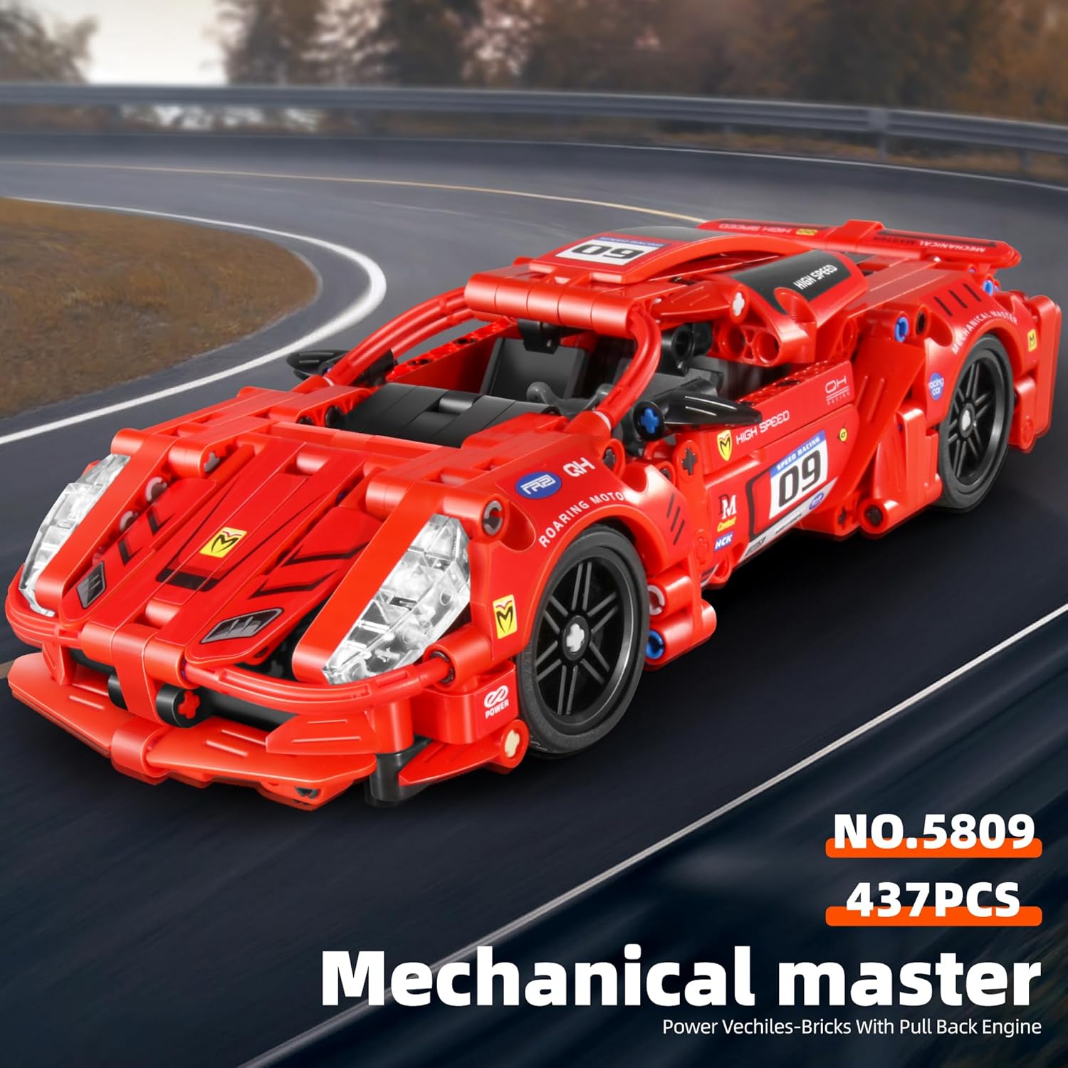 JUEGO CONSTRUCCIÓN IM.MASTER ·COCHE DE CARRERAS PULL BACK ROJO 437 PIEZAS· - Happy Moments Baby