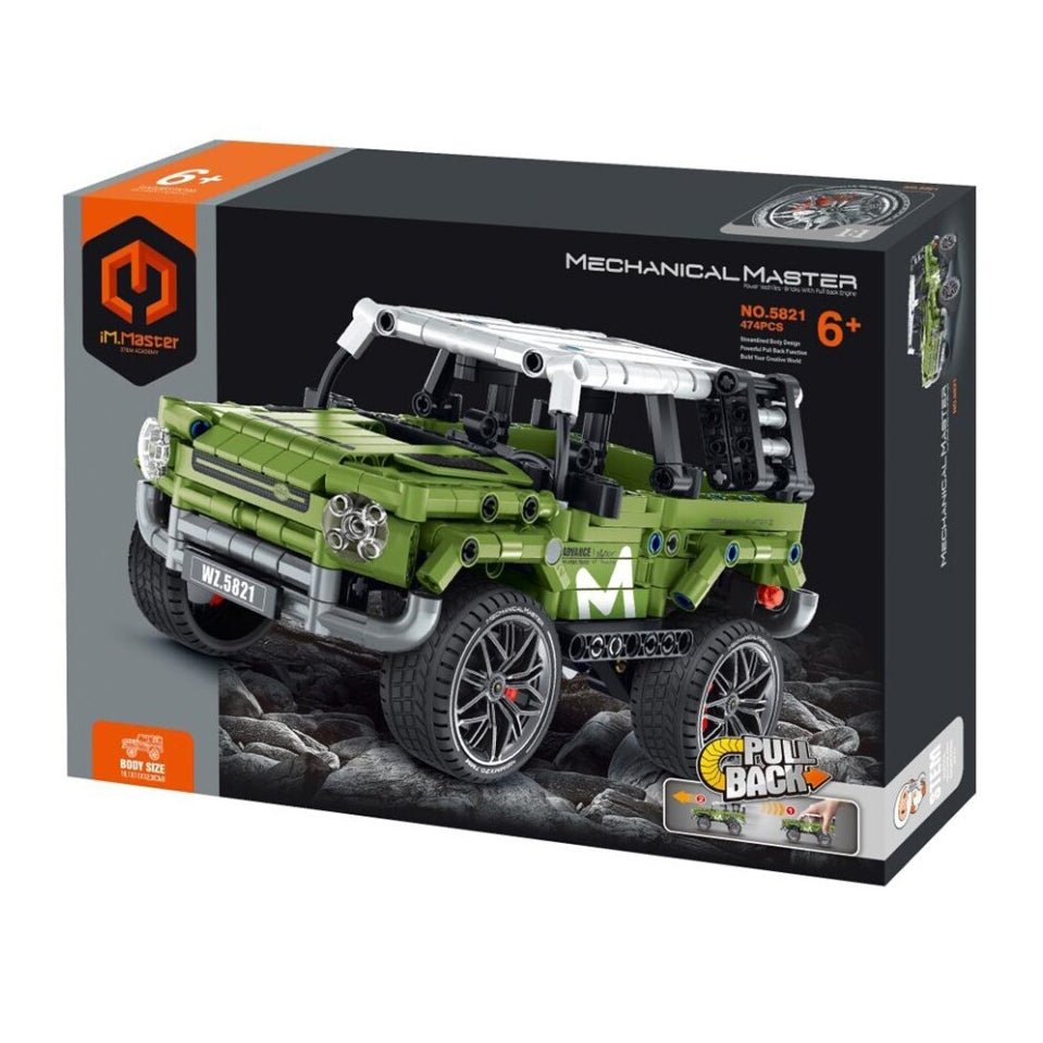 JUEGO CONSTRUCCIÓN IM.MASTER ·TODOTERRENO 4X4 PULL BACK VERDE 474 PIEZAS· - Happy Moments Baby