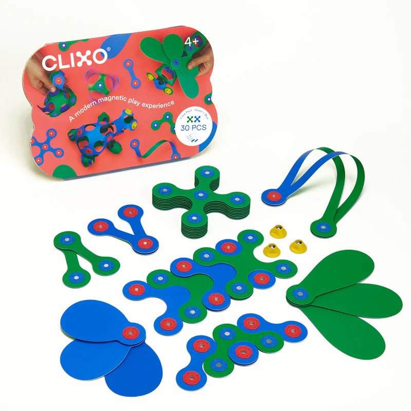 JUEGO DE CONSTRUCCIÓN MAGNÉTICO ·CLIXO CREW PACK - AZUL/VERDE· - Happy Moments Baby
