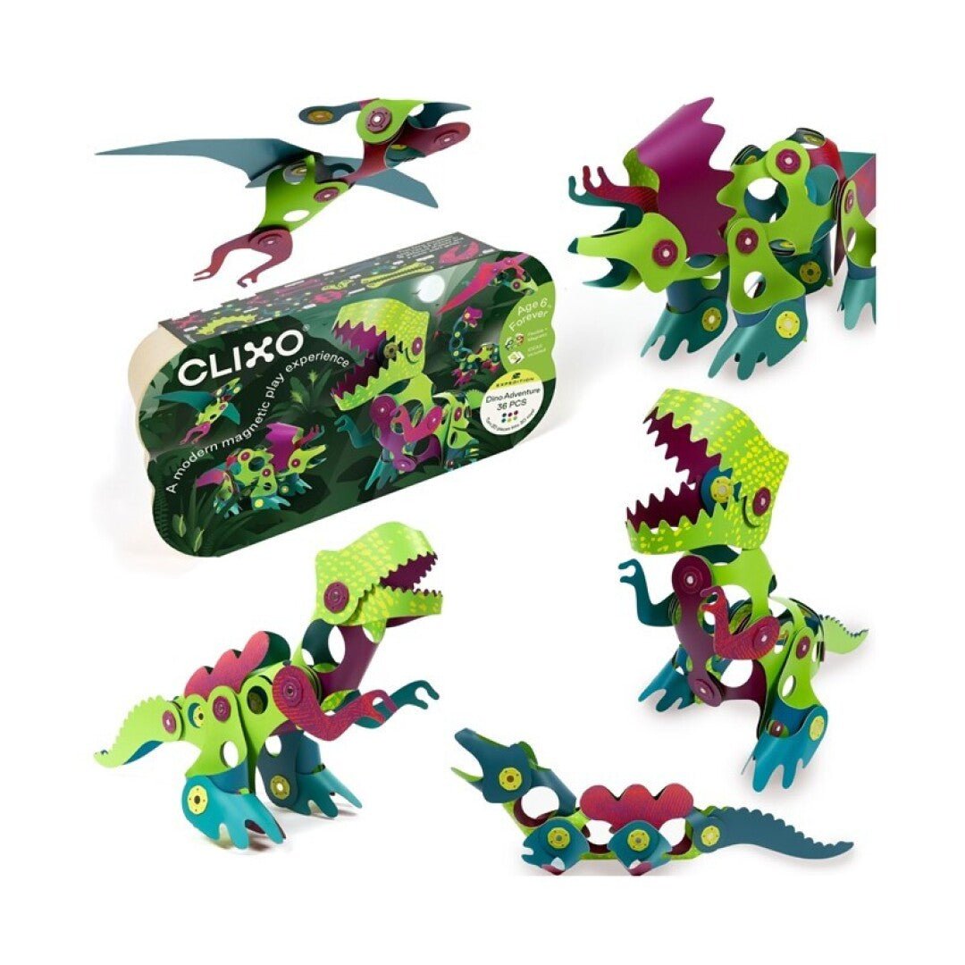 JUEGO DE CONSTRUCCIÓN MAGNÉTICO ·CLIXO DINO ADVENTURE PACK· - Happy Moments Baby