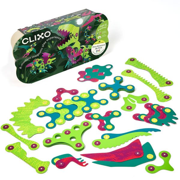 JUEGO DE CONSTRUCCIÓN MAGNÉTICO ·CLIXO DINO ADVENTURE PACK· - Happy Moments Baby