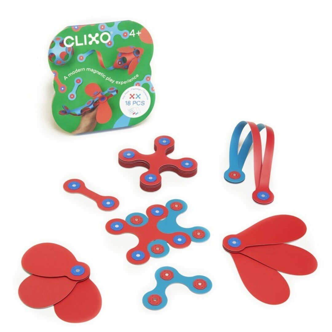 JUEGO DE CONSTRUCCIÓN MAGNÉTICO ·CLIXO ITSY PACK - FLAMINGO/TURQUESA· - Happy Moments Baby