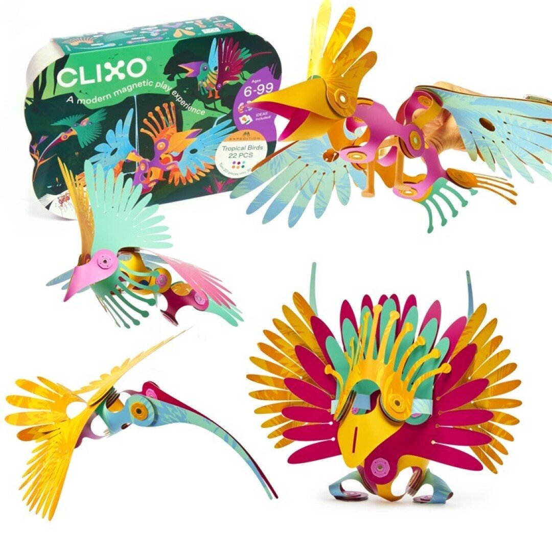 JUEGO DE CONSTRUCCIÓN MAGNÉTICO ·CLIXO TROPICAL BIRDS· - Happy Moments Baby