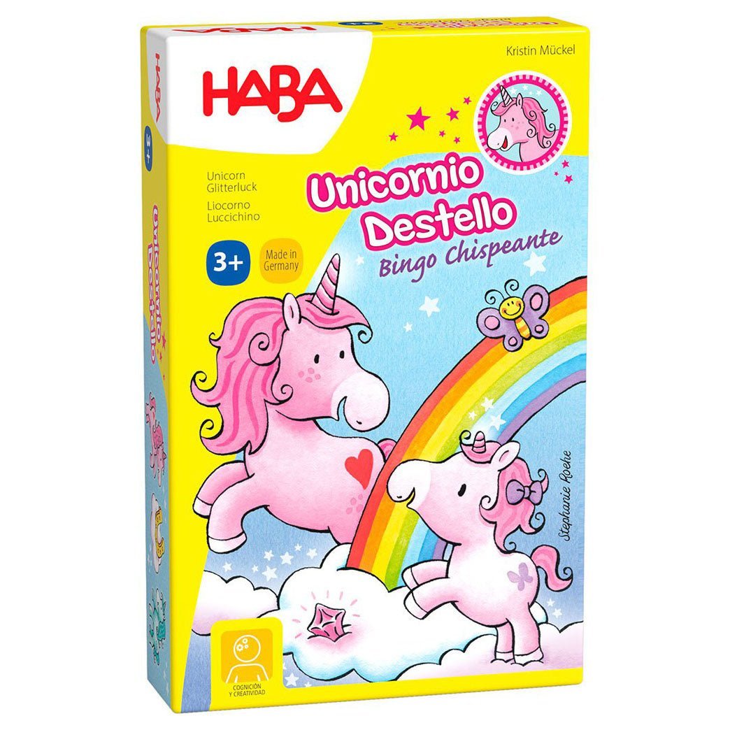 JUEGO DE MESA HABA ·UNICORNIO DESTELLO - BINGO CHISPEANTE· - Happy Moments Baby