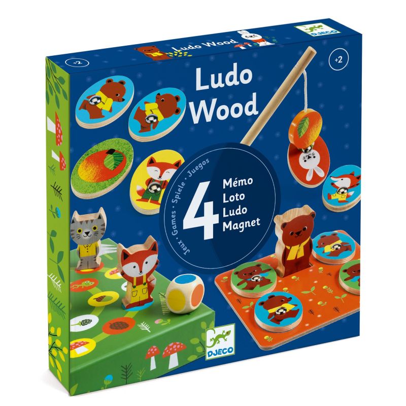 JUEGO EDUCATIVO DJECO ·LUDO WOOD 4 EN 1· - Happy Moments Baby