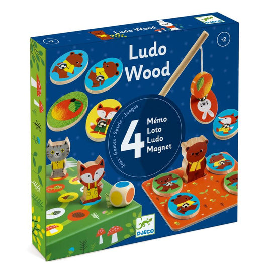 JUEGO EDUCATIVO DJECO ·LUDO WOOD 4 EN 1· - Happy Moments Baby