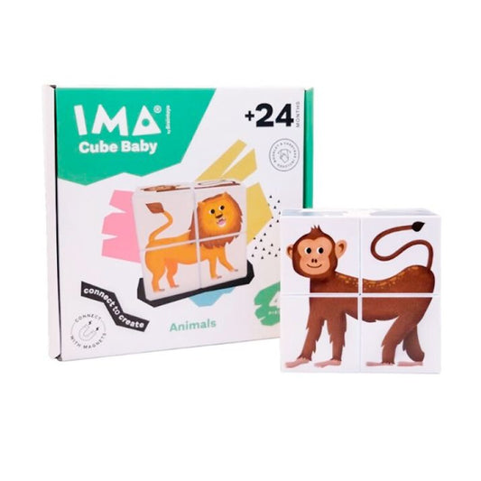 JUEGO MAGNÉTICO DE CONSTRUCCIÓN IMANIX ·CUBE BABY ANIMALES 4 PIEZAS· - Happy Moments Baby