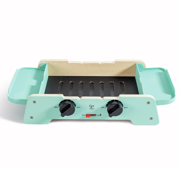 JUGUETE DE MADERA HAPE ·BARBACOA CREPITANTE PLANCHA Y PARRILLA· - Happy Moments Baby