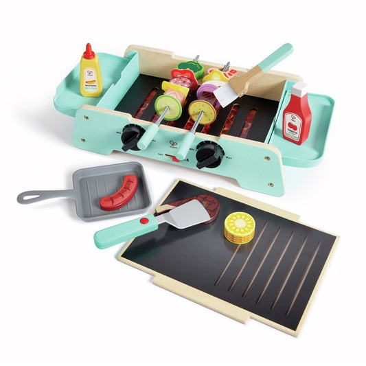 JUGUETE DE MADERA HAPE ·BARBACOA CREPITANTE PLANCHA Y PARRILLA· - Happy Moments Baby