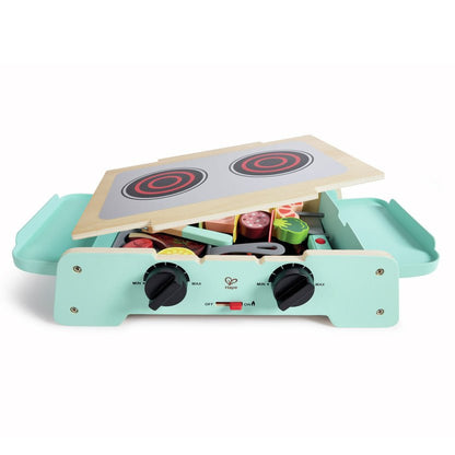 JUGUETE DE MADERA HAPE ·BARBACOA CREPITANTE PLANCHA Y PARRILLA· - Happy Moments Baby