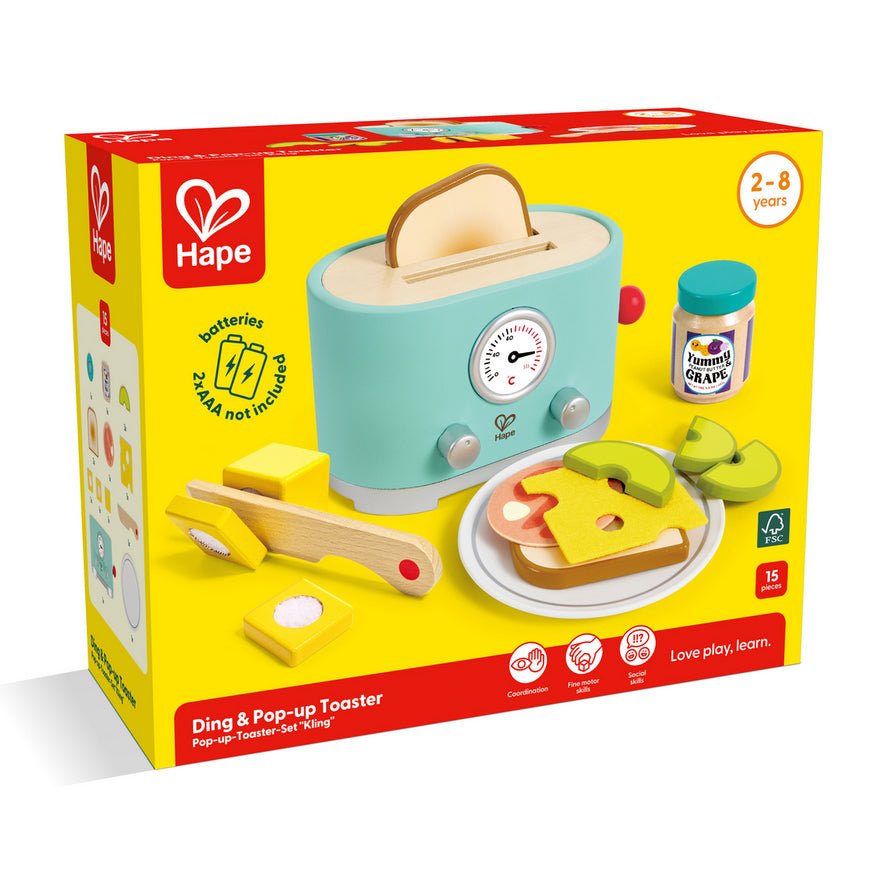 JUGUETE DE MADERA HAPE ·TOSTADORA DING & POP - UP· - Happy Moments Baby