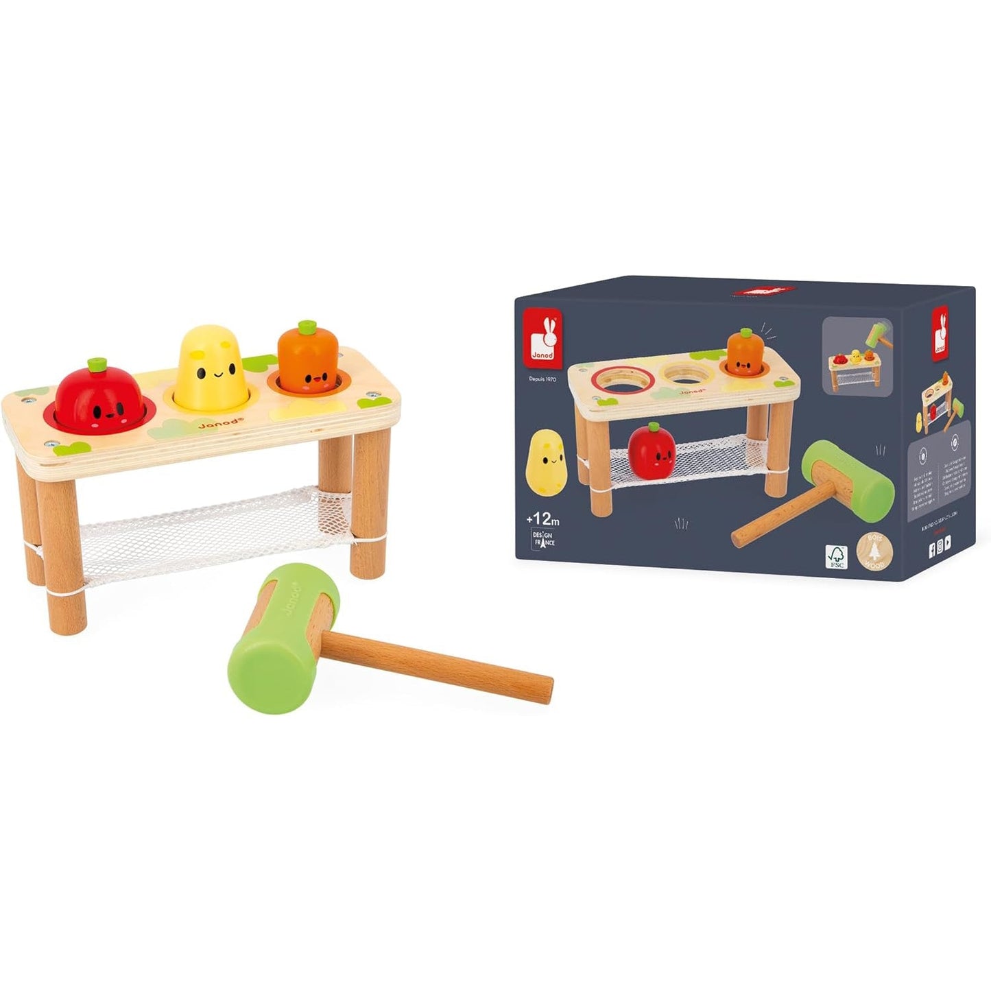 JUGUETE DE MADERA JANOD ·BANCO DE GOLPEO VERDURAS· - Happy Moments Baby