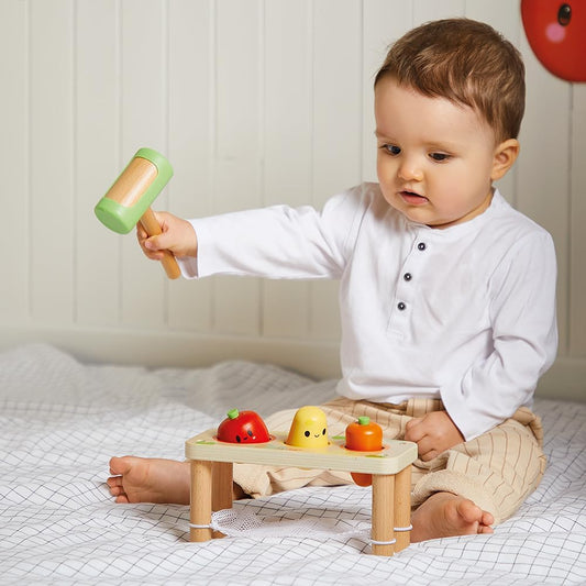 JUGUETE DE MADERA JANOD ·BANCO DE GOLPEO VERDURAS· - Happy Moments Baby