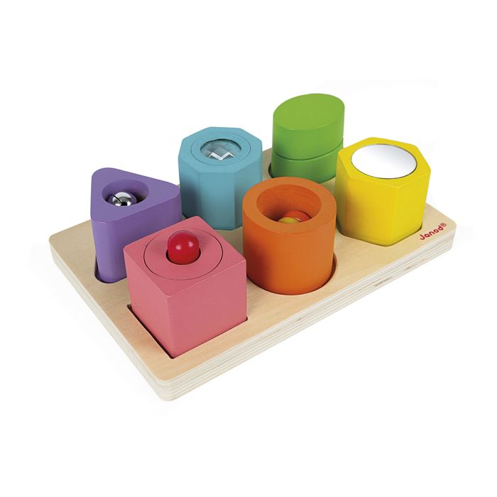 JUGUETE DE MADERA JANOD ·PUZLE CON 6 FIGURAS SENSORIALES· - Happy Moments Baby