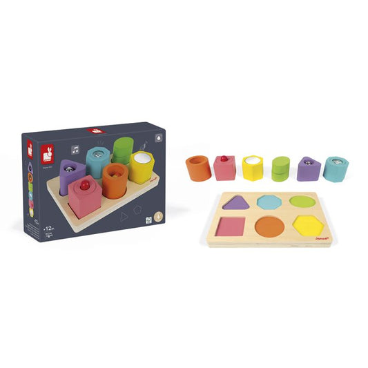 JUGUETE DE MADERA JANOD ·PUZLE CON 6 FIGURAS SENSORIALES· - Happy Moments Baby