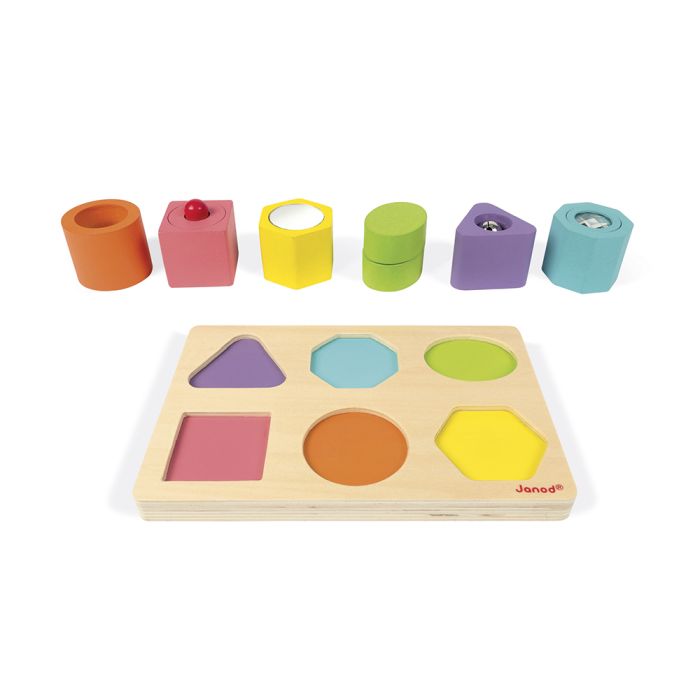 JUGUETE DE MADERA JANOD ·PUZLE CON 6 FIGURAS SENSORIALES· - Happy Moments Baby