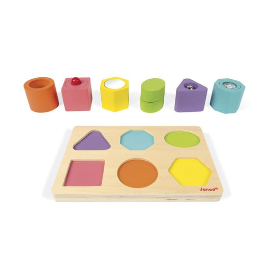 JUGUETE DE MADERA JANOD ·PUZLE CON 6 FIGURAS SENSORIALES· - Happy Moments Baby