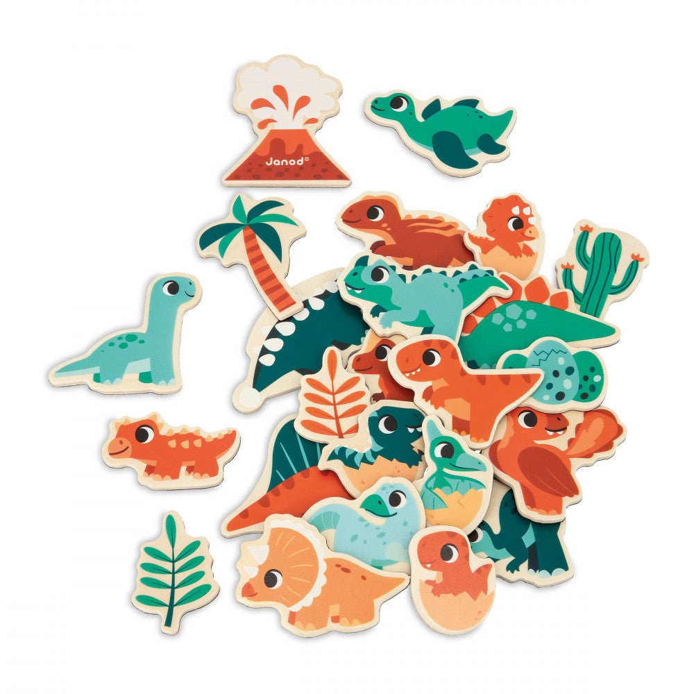 JUGUETE DE MADERA JANOD ·SET 24 IMANES DINOS· - Happy Moments Baby