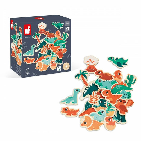 JUGUETE DE MADERA JANOD ·SET 24 IMANES DINOS· - Happy Moments Baby