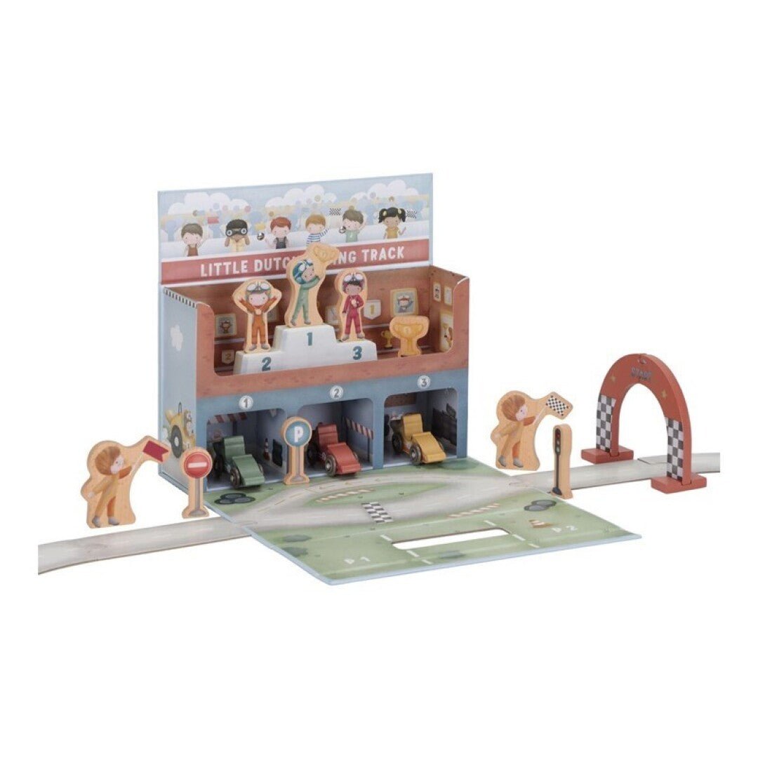 JUGUETE DE MADERA LITTLE DUTCH ·CAJA DE JUEGO CON PISTA DE CARRERAS· - Happy Moments Baby