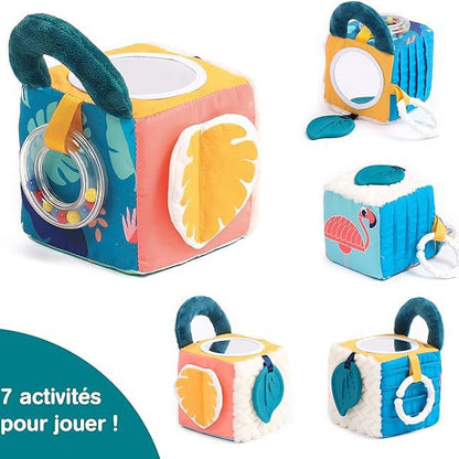 JUGUETE DE TELA ·CUBO SENSORIAL HOJA· - Happy Moments Baby