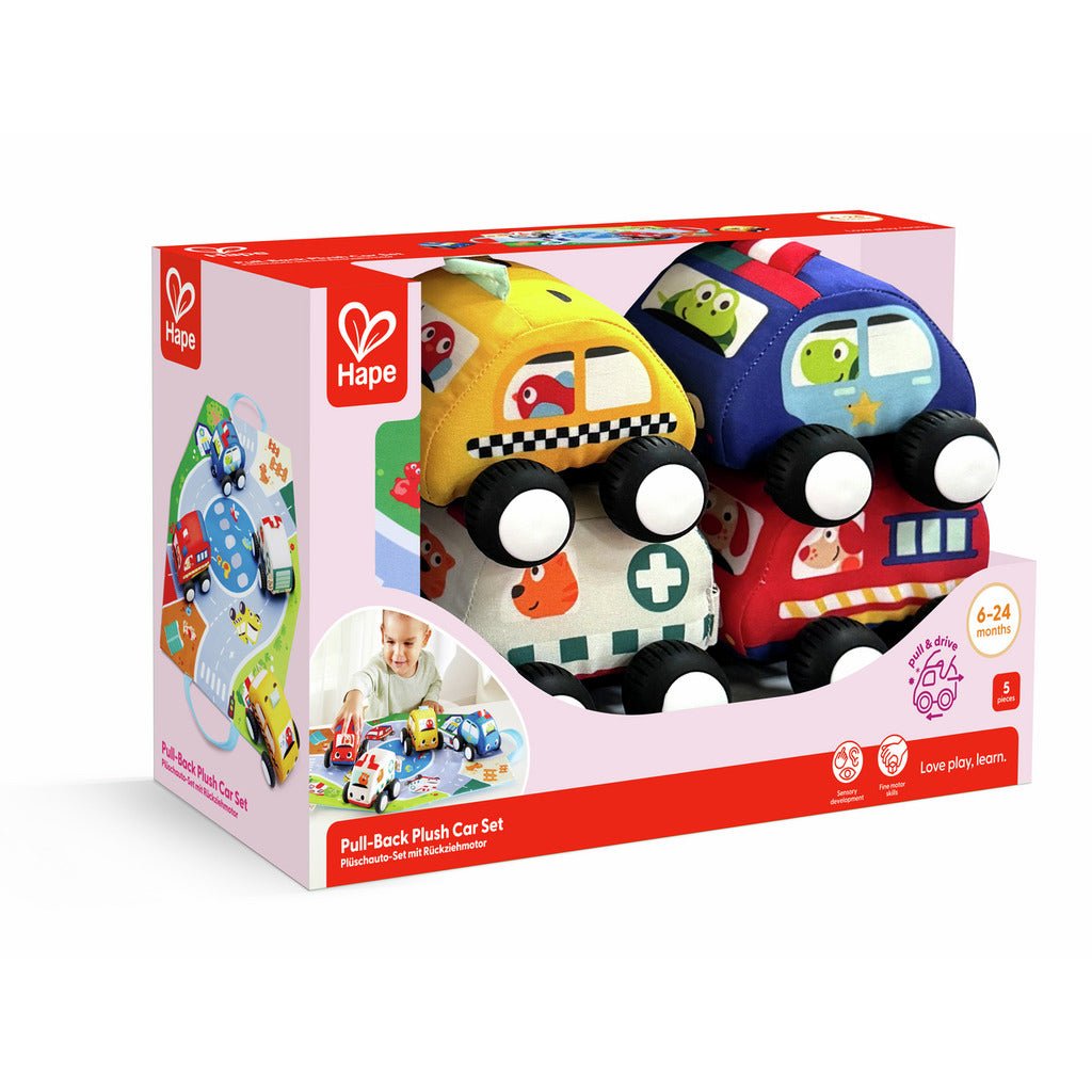 JUGUETE DE TELA HAPE ·SET DE COCHES DE PELUCHE· - Happy Moments Baby