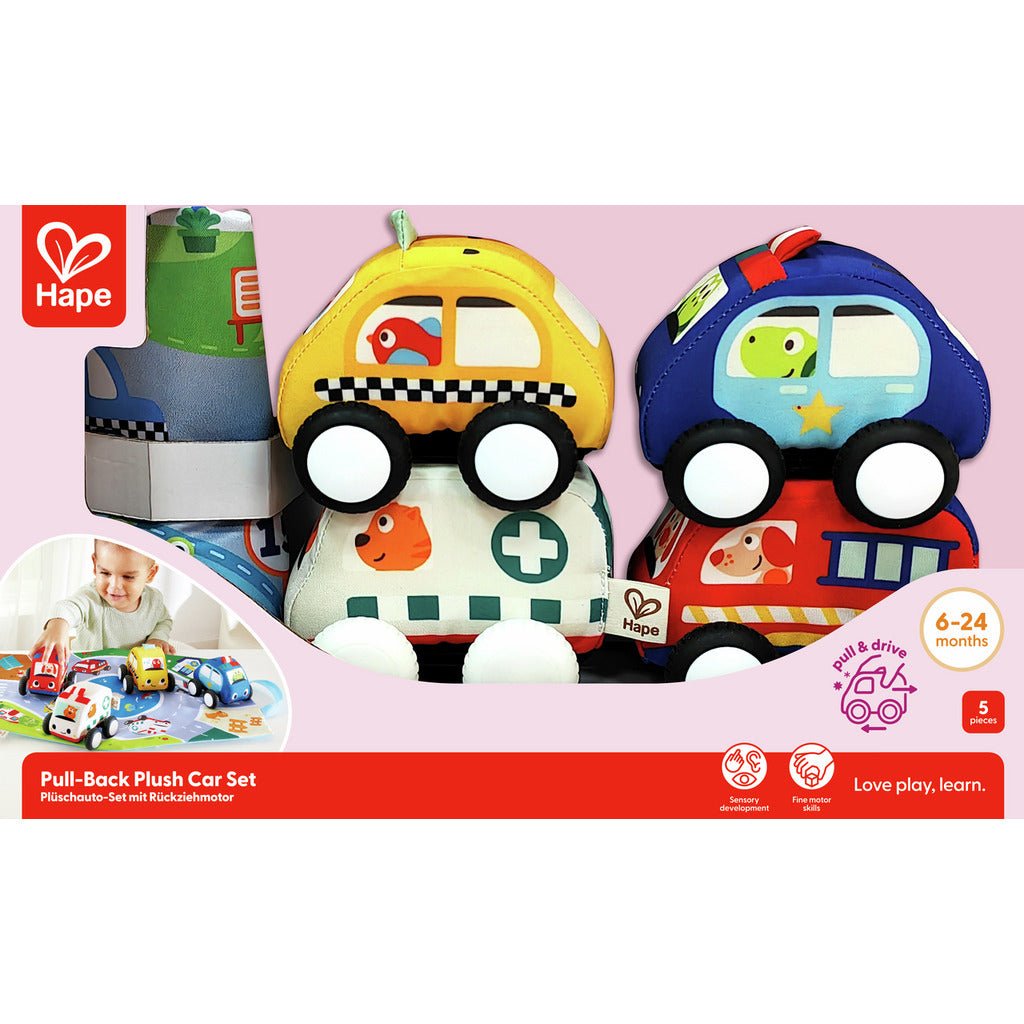 JUGUETE DE TELA HAPE ·SET DE COCHES DE PELUCHE· - Happy Moments Baby