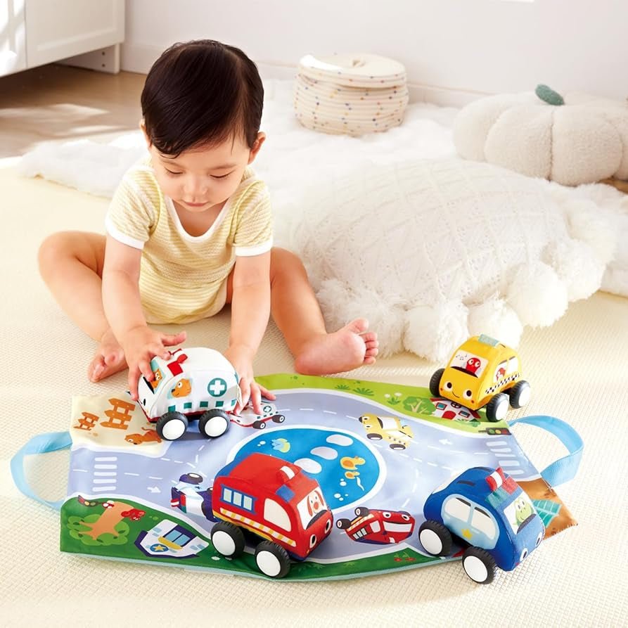 JUGUETE DE TELA HAPE ·SET DE COCHES DE PELUCHE· - Happy Moments Baby