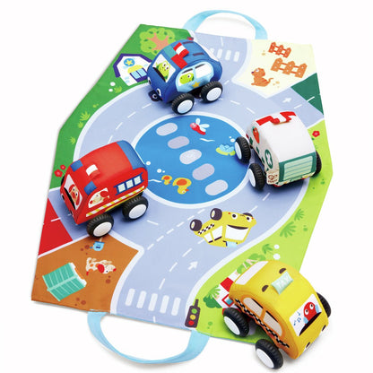 JUGUETE DE TELA HAPE ·SET DE COCHES DE PELUCHE· - Happy Moments Baby