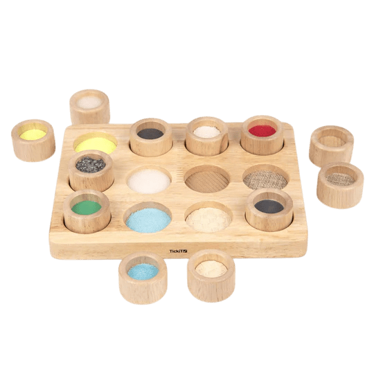 JUGUETE ESTIMULACIÓN SENSORIAL TICKIT ·TABLERO TOCA Y COMBINA· - Happy Moments Baby