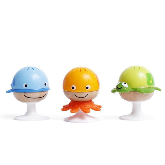 JUGUETE SENSORIAL HAPE ·JUEGO DE 3 SONAJEROS ADHESIVOS· - Happy Moments Baby