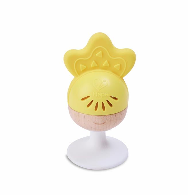 JUGUETE SENSORIAL HAPE ·SET DE 3 SONAJEROS CON VENTOSA Y MORDEDORES· - Happy Moments Baby