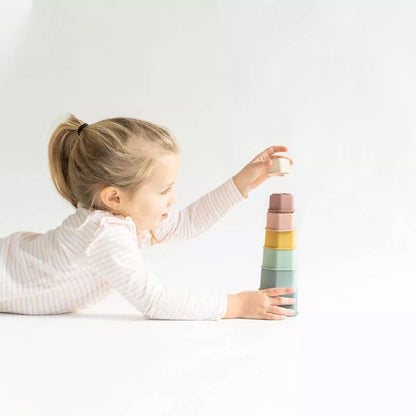 JUGUETE SENSORIAL SILICONA SARO ·HEXÁGONOS APILABLES· - Happy Moments Baby