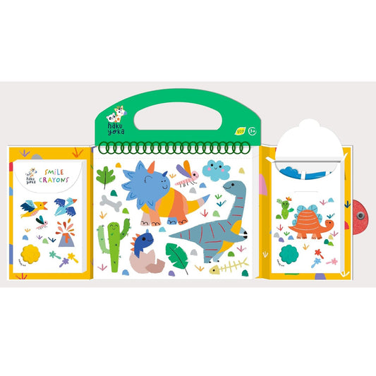 KIT PARA COLOREAR CON CERAS Y STICKERS ·AMIGOS DE LOS DINOSAURIOS· - Happy Moments Baby