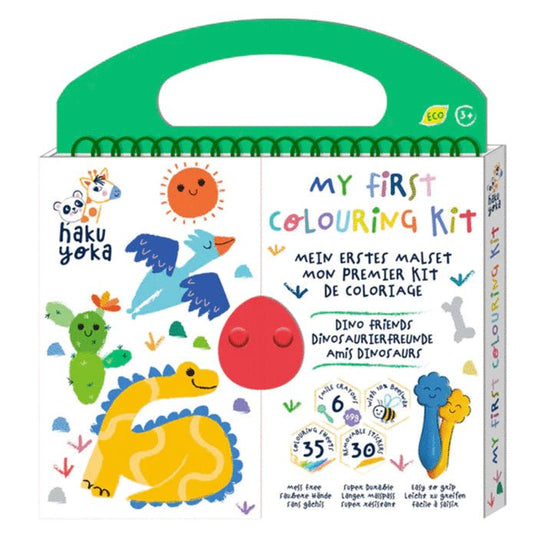 KIT PARA COLOREAR CON CERAS Y STICKERS ·AMIGOS DE LOS DINOSAURIOS· - Happy Moments Baby