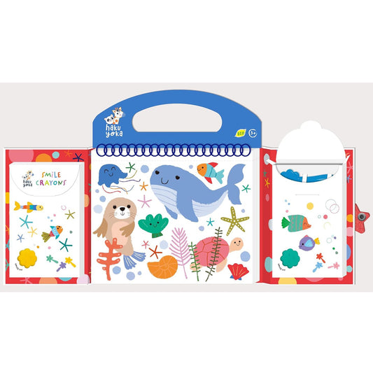 KIT PARA COLOREAR CON CERAS Y STICKERS ·ANIMALES MARINOS· - Happy Moments Baby