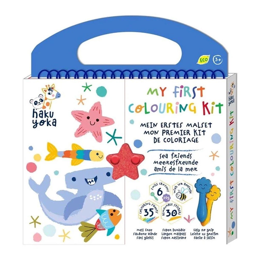 KIT PARA COLOREAR CON CERAS Y STICKERS ·ANIMALES MARINOS· - Happy Moments Baby