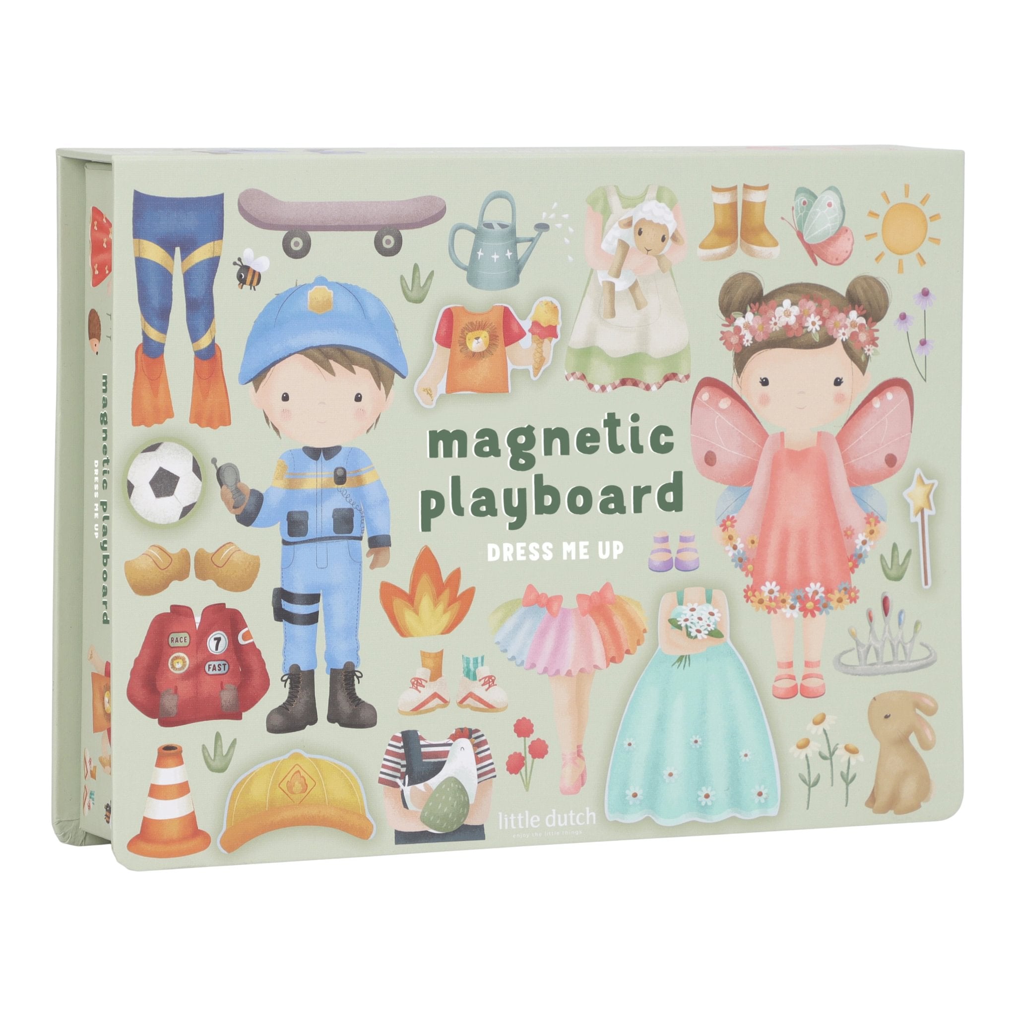 Caja del juego magnético Viste a Jim y Rosa de Little Dutch sobre fondo blanco
