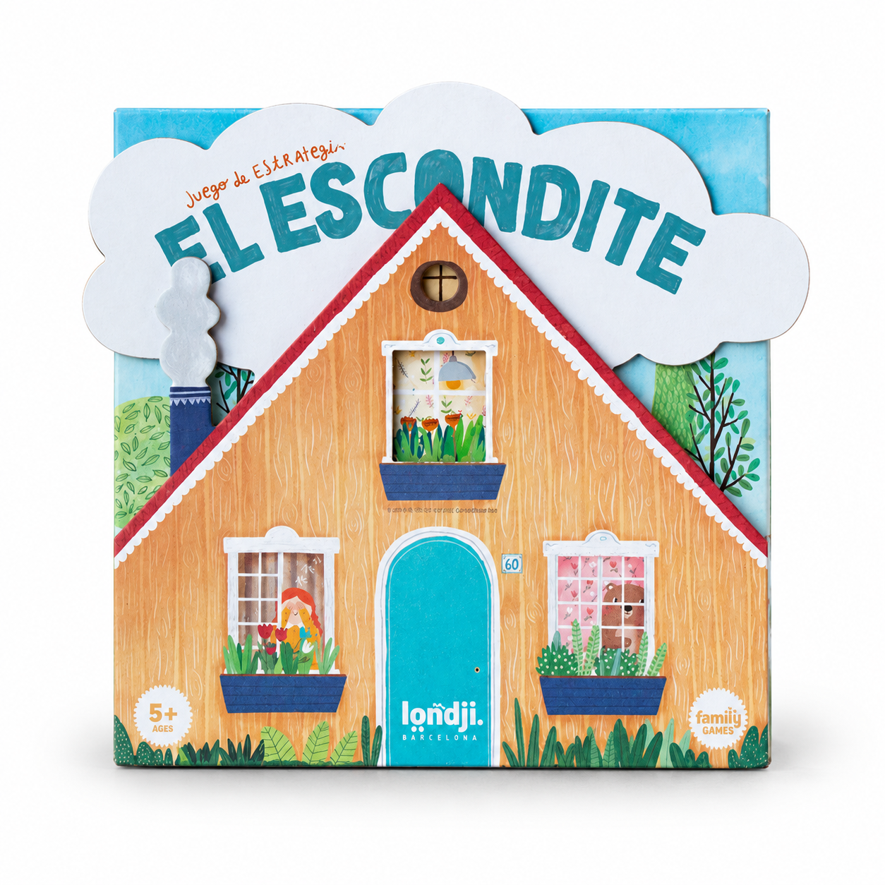 Caja de El escondite de Londji, edición en castellano, sobre fondo blanco