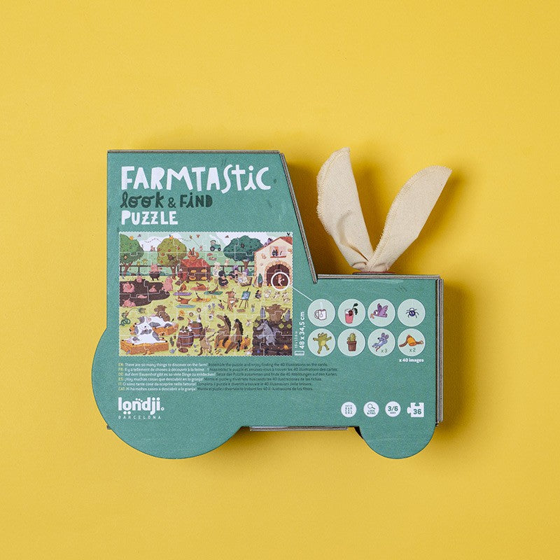 Parte posterior de la caja del puzzle Farmtastic