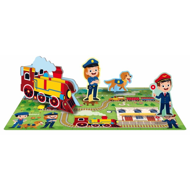 Escena montada del puzle Trenes con figuras