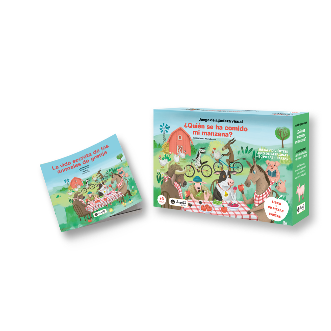 Cubierta de ¿QUIÉN SE HA COMIDO MI MANZANA?, libro y juego de Manolito Books